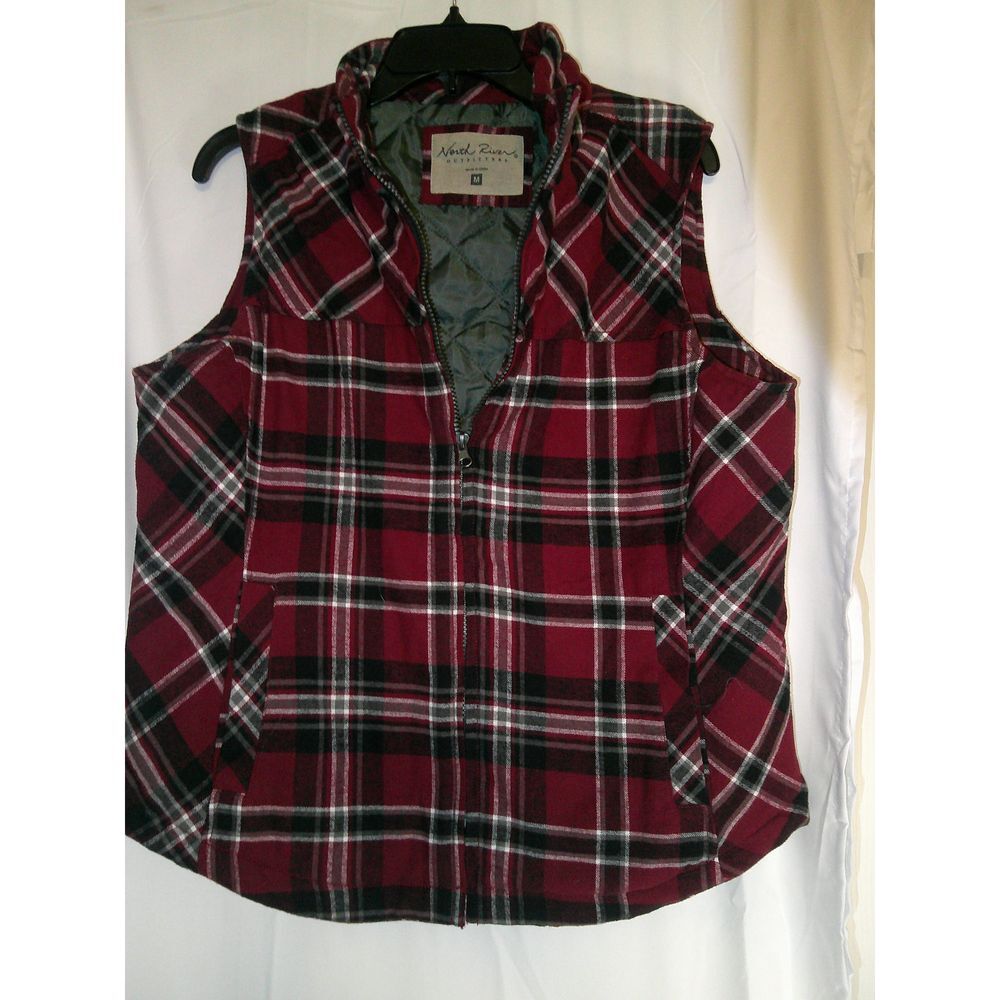 North River Outfitters Red Plaid Quilted Vest Sleeveless Flannel Jacket